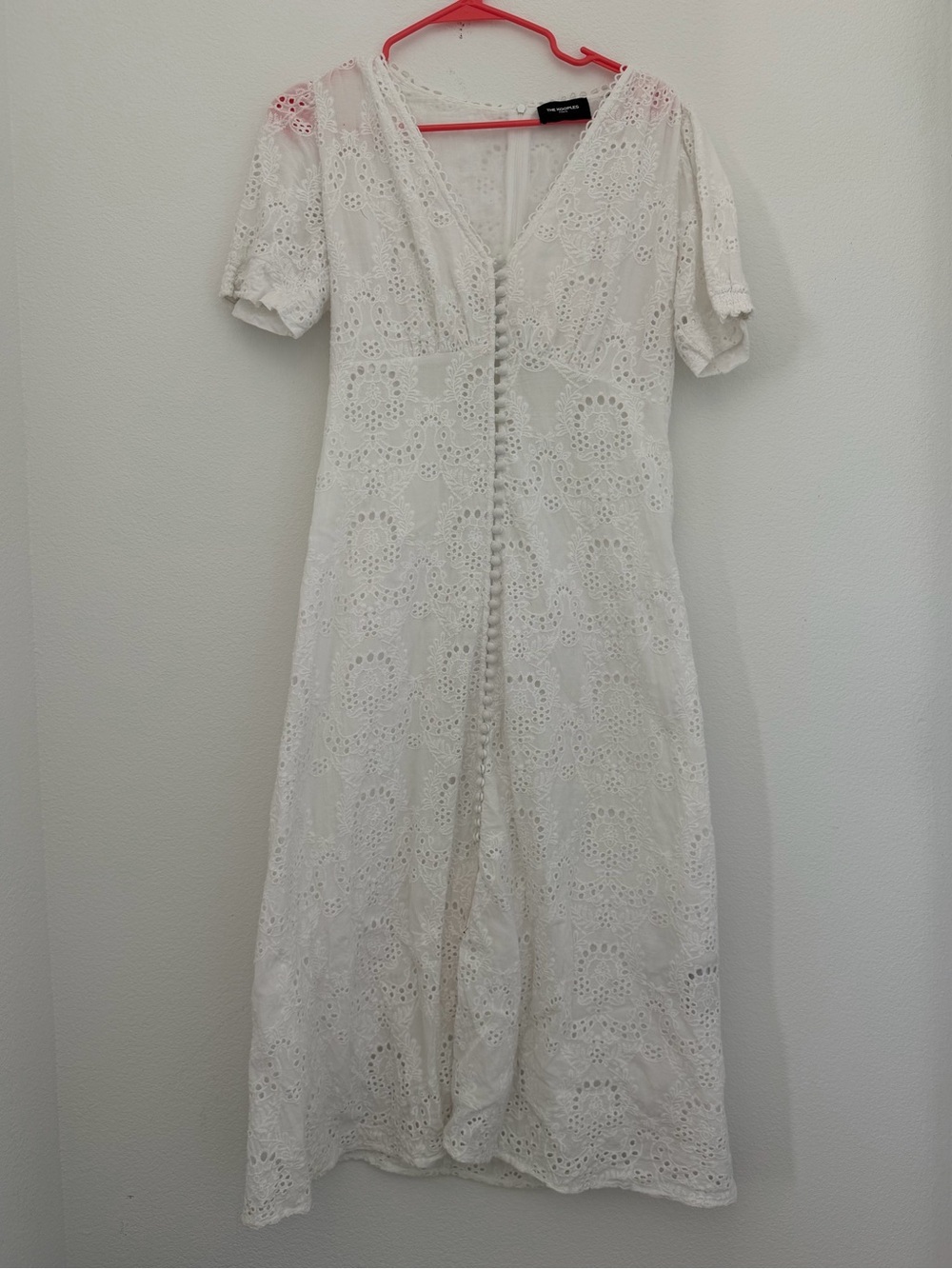 The Kooples White button up midi dress eyelet cotton dress FLAW size 3 US 6-8